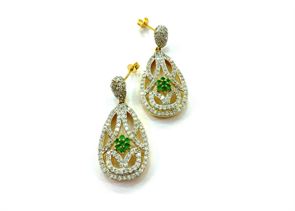 Gold Plated CZ Studded Gemstone Dangle Earring